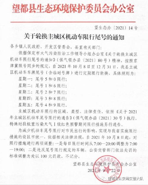 望都交通限号吗现在限什么（望都限号通知最新通知2020）
